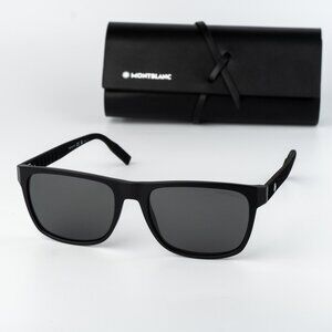 Montblanc Men Sunglasses Matte Black Grey Rectangle MB0209S 004 NEW AUTHENTIC